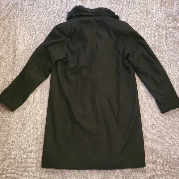 boohooMAN Double Breasted Wool Overcoat With Faux Fur Trim In Black